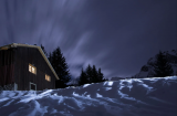View of the mountain sky by full moon, from the Mont Plaisir chalet, a peaceful mountain refuge in Samoëns, Haute Savoie